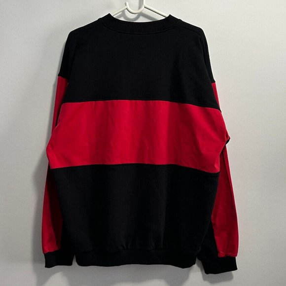 FLAN Red‎ & Black Wide Striped 1/4 Button Sweatshirt Sz XL - Picture 5 of 6